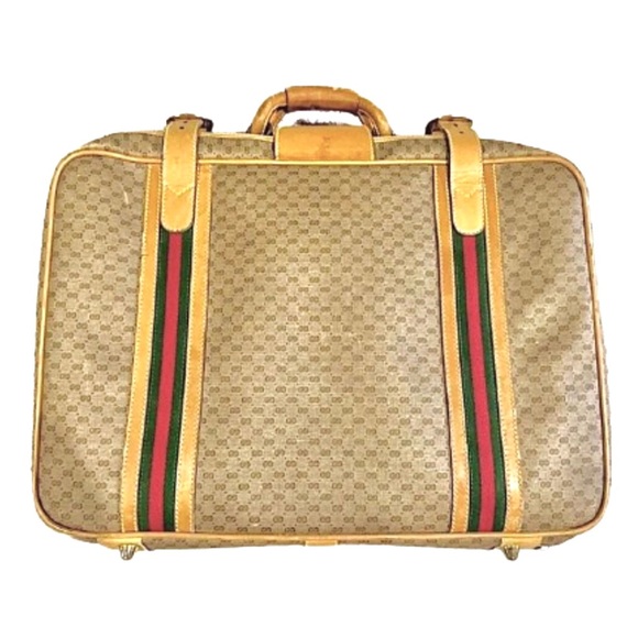 GUCCI Micro GG Sherry Line Soft Sided Canvas and Leather Suitcase Vintage